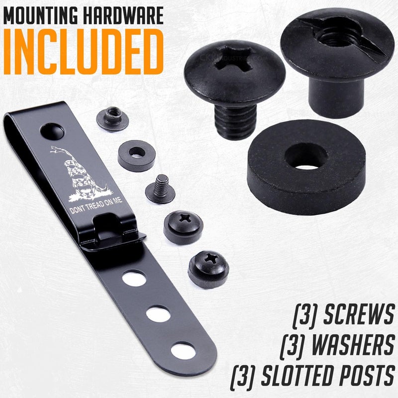 Holstex HolsterSmith Universal Metal Belt Clip for Holster Making - (Model 5) - (3-Hole) - (Tactical Black) - (w/Don’t Tread On Me Engraving) - (w/Mounting Hardware) - (1 Pack) - Image 4